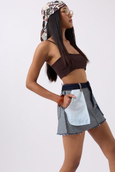 Ters Detay Denim Mini Etek resmi